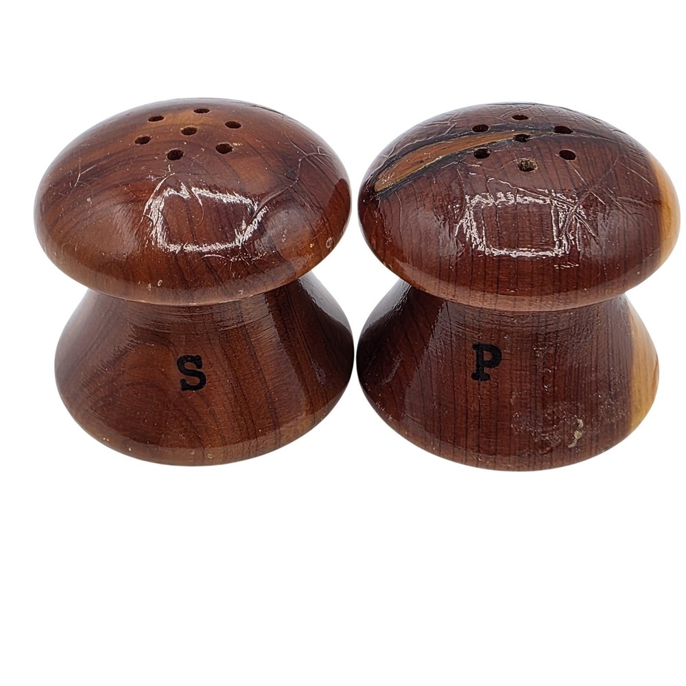 Wood Salt & Pepper Shakers Set Of 2 Small Brown Vintage‎ Kitchen Decor Rustic